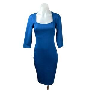 Vfshow Vfemage Blue Scoop Neck Quarter Sleeve Midi Pencil Bodycon Dress Size XS